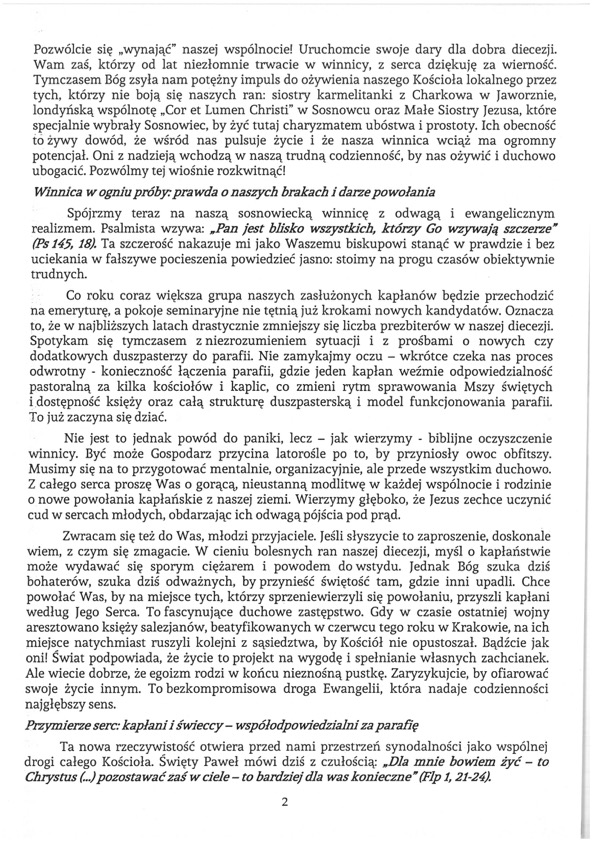List Pasterski biskupa Artura na XXV Niedzielę 2